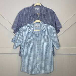 Wrangler Wranchers Men's Large Blue Geometric Patterned Shirts Bundle Of Two